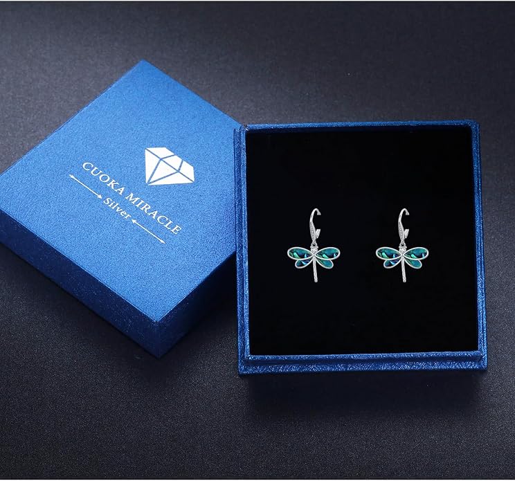 CUOKA MIRACLE Dragonfly Earrings 925 Sterling Silver Hoop Dragonfly Earrings Dangle Drop Opal Earring Dragonflies Jewelry Gifts for Women Wife