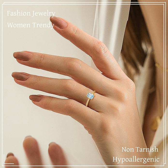 Honsny Gold Birthstone Rings for Women Non Tarnish 14K Gold Plated Emerald Engagement Promise Rings CZ Stackable Dainty Gemstone Pinky Eternity Band Ring Jewelry Birthday Graduation Gifts