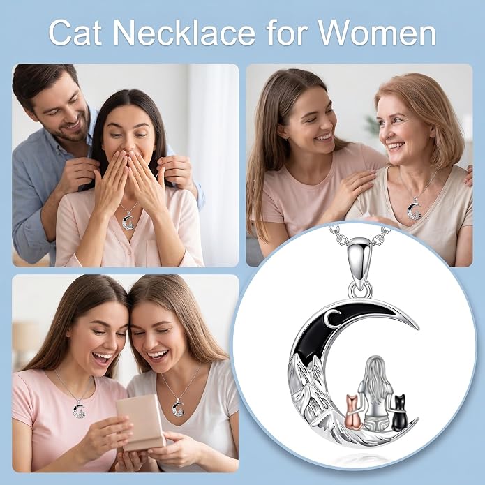Tree of Life/Cat/Horse/Turtle/Sun/Cow Pendant Crescent Moon Necklace Anniversary Graduation Birthday for Grandma Women Wife Daughter(with Gift Box)