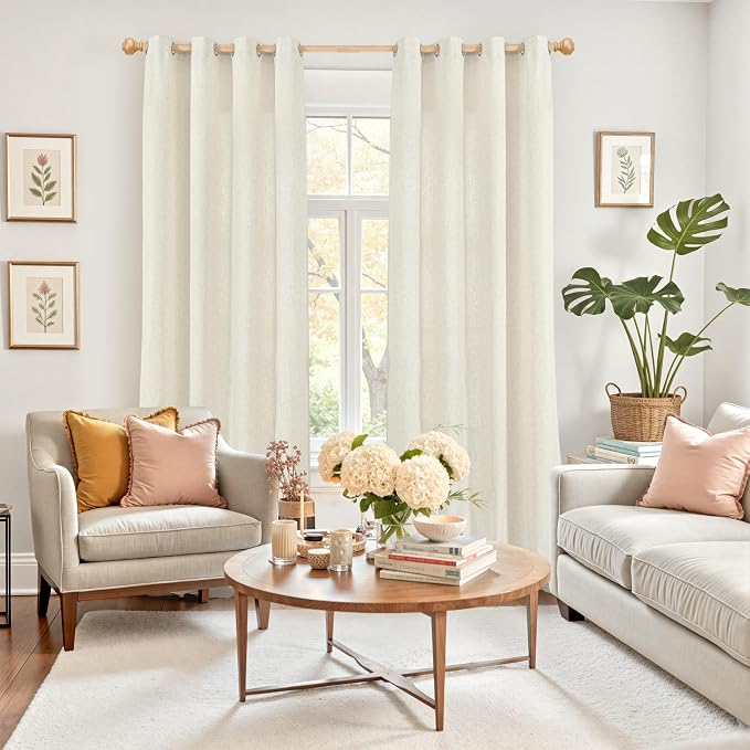 YoungsTex Linen Curtains 84 Inch Length with Grommet Light Filtering | Beige Drapes Privacy for Bedroom Living Room, 2 Panels, 52 X 84 Inch