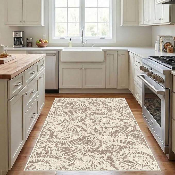 BLISSA Washable 3x5 Entryway Rug - Ultra Thin Taupe Modern Non-Slip Entry Rug Small Door Mat Indoor Entrance Soft Geometric Boho Neutral Abstract Area Rugs for Bedroom Bathroom Kitchen Mudroom Foyer