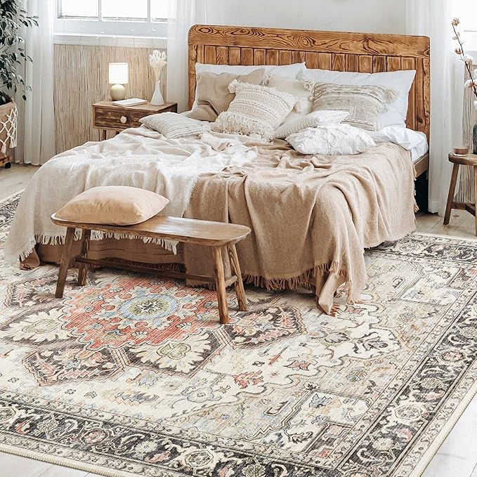 12x15 Area Rugs for Living Room - Large Carpet Ultra Thin Soft Washable Oriental Vintage Floral Distressed Big Indoor Carpets for Bedroom Nursery Dorm Home Decor Aesthetic - Multi Cream