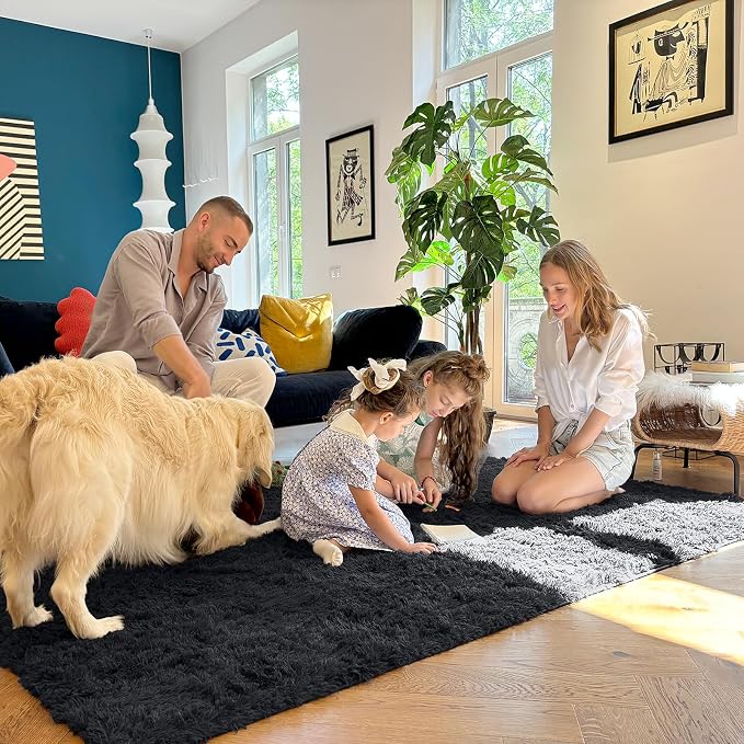 OLANLY 3x9 Machine Washable Runner Rugs for Hallway, Soft Fluffy Shaggy Bedside Rugs for Bedroom, Living Room, Indoor Floor Carpet for Kids Girls and Boys, Nursery Rooms, Home Decor Aesthetic, Black