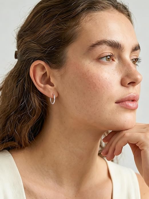 Silvora 14K Gold Plated Huggie Hoop Earrings for Women, Small Sterling Silver Hoops, Hypoallergenic Cartilage Earrings for Sensitive Ears 8/10/12/14/16/18/20MM