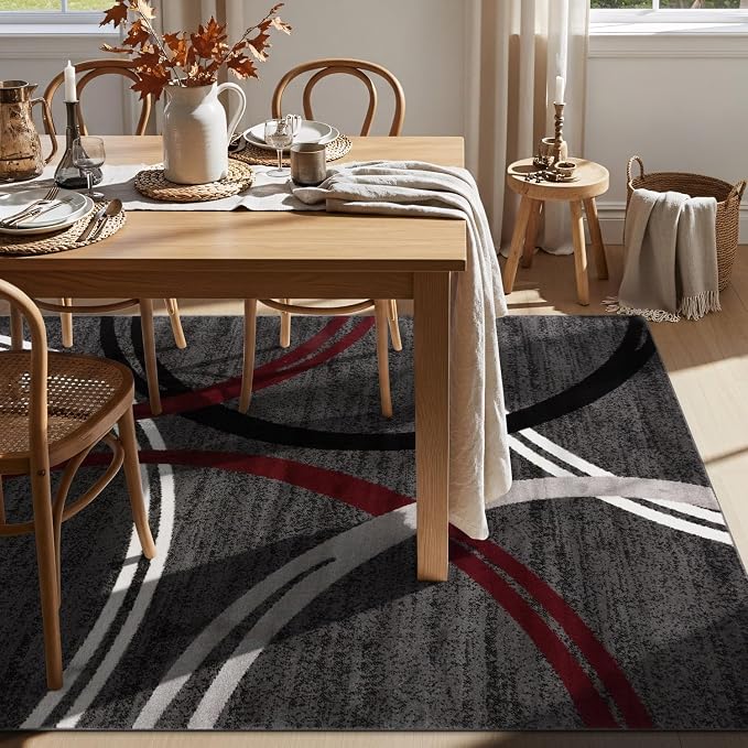 Rugshop Wavy Circles Modern Non-Shedding Living Room Area Rug Red 6'6" x 9'