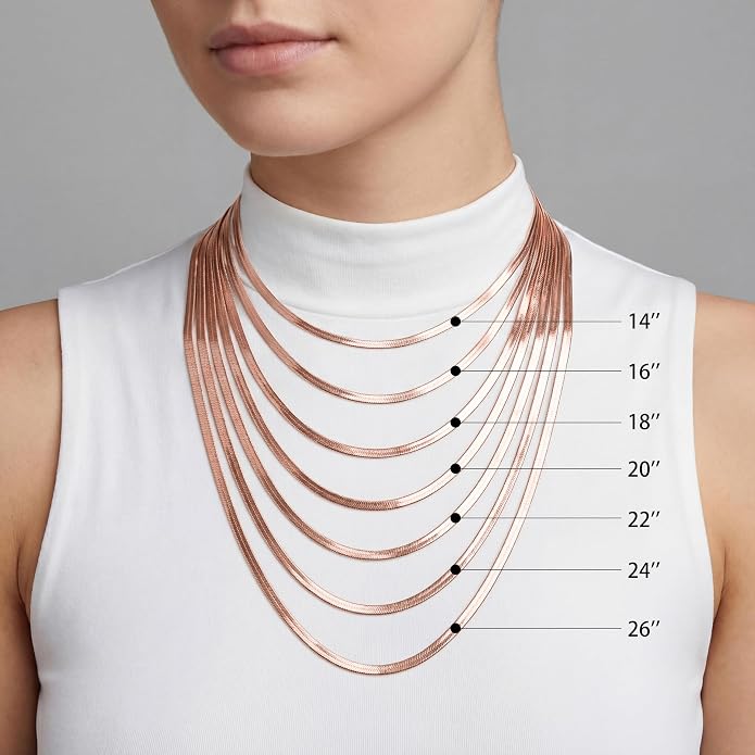 WomenGifts 14K Gold Silver Plated Herringbone Necklace for Women, Dainty Snake Chain Choker, Trendy Simple Long Layered Jewelry Non Tarnish, 3/4/5/8mm,14,16,18,20,22,24,26 Inch Thin & Chunky Options