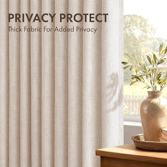 MIULEE 4 Panels Set Pinch Pleated Linen Curtains 108 Inches Length for Living Room Bedroom, Extra Long Pinch Pleat Drapes Back Tab Light Filtering Linen Foor to Ceiling Curtains with Hooks&Rings