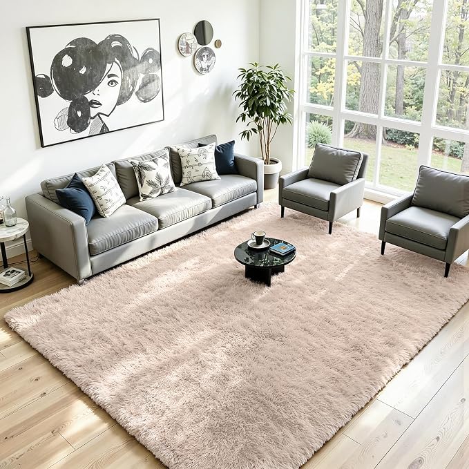 4x6 Area Rug for Living Room, Ultra Soft Fluffy Beige Rugs for Bedroom, Non Slip Large Shag Carpet, Fuzzy Plush Nursery Rug, Thick Washable Indoor Floor Carpets for Kids Office Dorm Home Decor