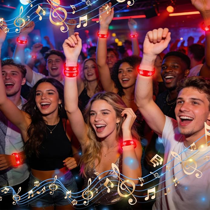 24 Pack Light UP Bracelets Sound Activated Flashing Wristbands Music Control Glow in the Dark Bracelets for Rave Game Prizes Carnival Concerts Night Events Mardi Gras Party Favors