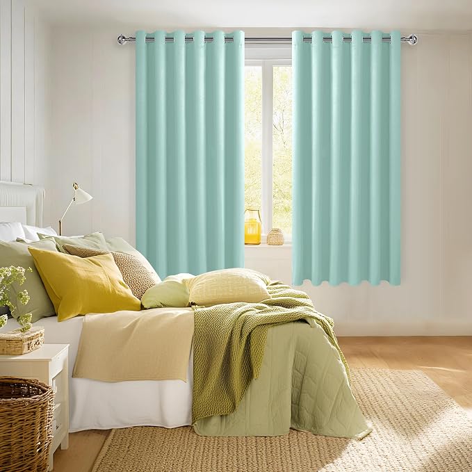 Hiasan Room Darkening Curtains, 70 x 63 Inches - Thermal Insulated & Energy Saving Window Drapes for Bedroom/Living Room, Set of 2 Panels, Aqua