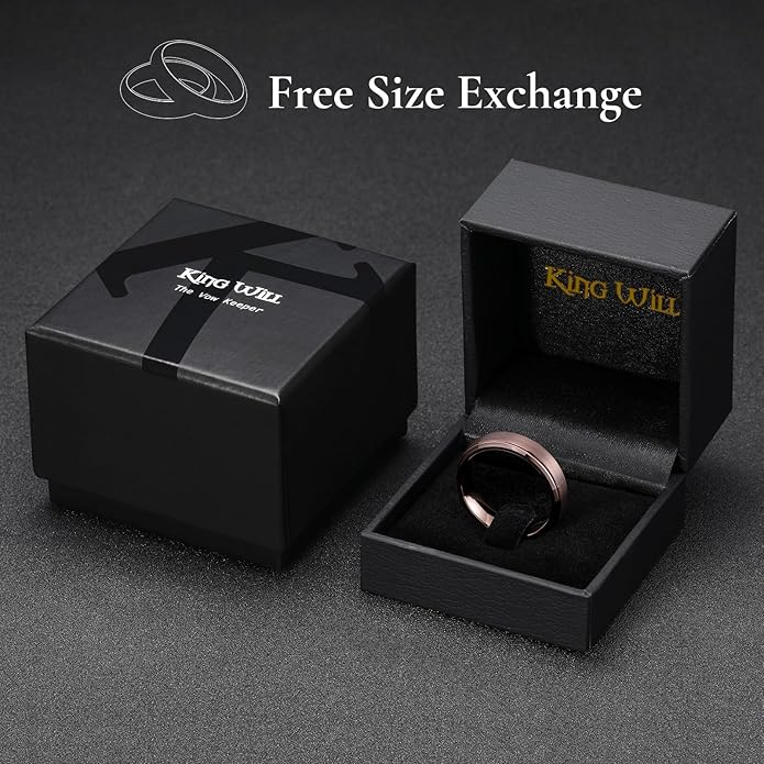 King Will Classic Tungsten Wedding Band for Men, 6/7/8/9/10mm Widths, Polished Finish Step Edge Matte Rings Comfort Fit