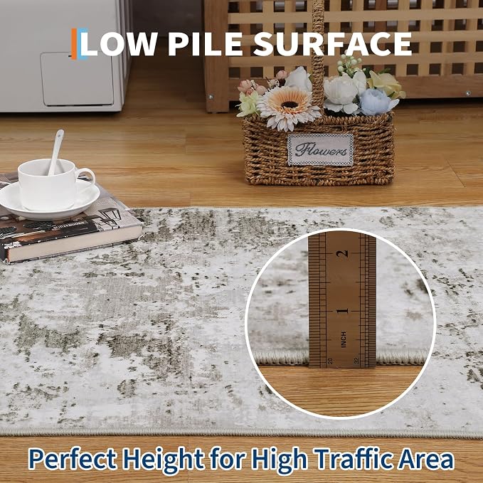 ROYHOME Modern Abstract 2x7 Runner Rug Washable Non Slip Stain Resistant Rug for Hallway Kitchen Bedroom Non Shedding Low Pile Indoor Floor Cover,Taupe/Beige