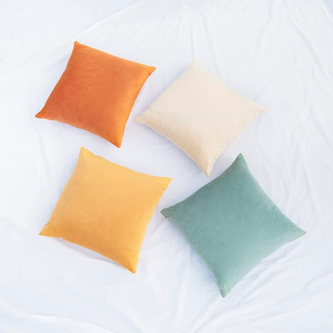 MONDAY MOOSE Decorative Throw Pillow Covers Cushion Cases, Set of 4 Soft Velvet Modern Designs, Mix and Match for Home Decor, Pillow Inserts Not Included (24x24 inch, Orange/Teal)