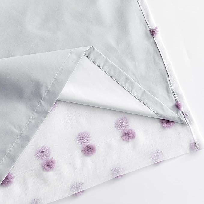 MYSKY HOME 100% Blackout Curtains for Girls Bedroom 63 Inch Long Purple Pom Pom Curtains for Kids Room 2 Panels Room Darkening Window Treatment 2 Layered Drapes Toddler Grommet 52W x 63L