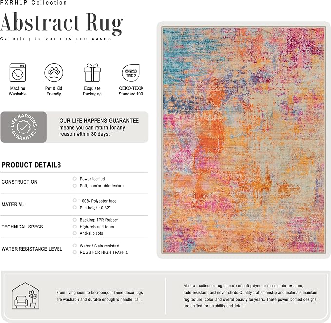 6x9 Area Rug Living Room Rug: Washable Modern Abstract Soft Thin Rug Indoor Floor No Slip Carpet for Bedroom Dining Room Farmhouse Nursery Home Office - Galaxy Haze