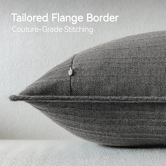 a moment Linen Pillow Covers Set of 2,Boho Farmhouse Throw Pillowcases Neutral Textured Decorative Covers for Couch Sofa,Soft Linen Blend Accent Case Cushion Living Room Home Decor 18"x18"Rustic Gray
