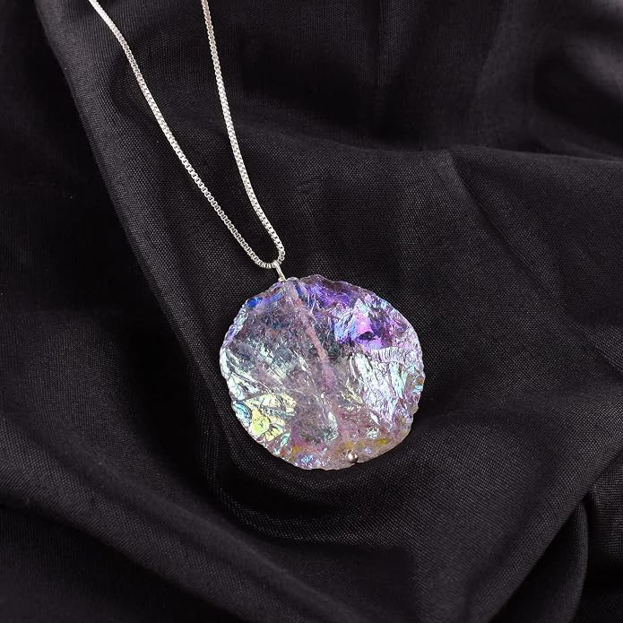 YANARA Angel Aura Quartz Necklace for Women – Raw Rough Crystal Statement Pendant, Silver Plated, 16” + 2” Extender Chain, Handmade Minimalist Dainty Jewelry Gift For Mother's Day, Western Jewelry
