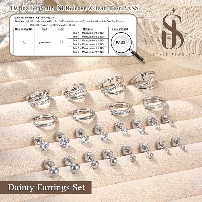 Jstyle Hypoallergenic 14K Gold Plated Stud Hoop Earrings for Women Men Surgical Stainless Steel Flat Back Earrings Small Huggie Hoops Cartilage Earring Set for Multiple Piercing Jewelry Gift for Women