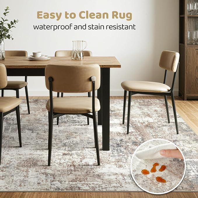 8x12 Area Rug Living Room: Washable Large Abstract Modern Soft Rugs Stain Resistant Indoor Floor Non-Slip Accent Carpet for Bedroom Nursery Playroom Office Dining Room Home House- Brown