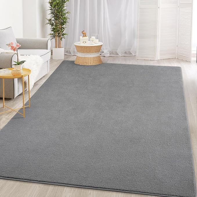 Gifeas Large Ultra Soft Modern Area Rugs for Living Room Bedroom, 7x10 Feet Grey Thickened Memory Foam Indoor Solid Minimalist Carpets, Non-Slip Comfy Rug for Boys Girls Nursery Room Home Decor