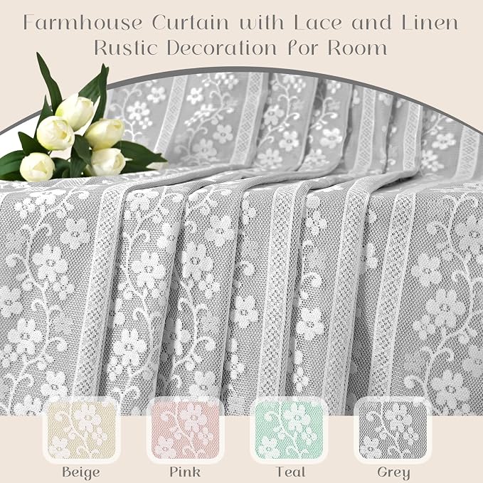 ASPMIZ Linen Kitchen Curtains 24 Inch Length, Double Layered Window Curtain 2 Panel Sets Rod Pocket Short Curtains for Kitchen, Farmhouse Window Treatment Tiers for Bathroom, Cafe, Grey