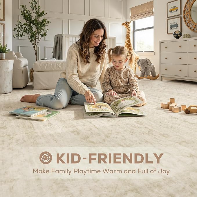 Nakagishi 10X12 Area Rugs Living Room: Washable Large Vintage Rug Neutral Non-Slip Soft Stain Resistant Indoor Carpet for Bedroom Nursery Dining Room Office Playroom - Vintage Beige