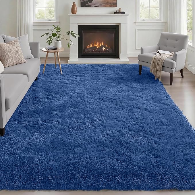 Fluffy 5x7 Area Rugs for Living Room Bedroom: Ultra Soft Shag Rug Non-Slip Non-Shedding Small Plush Bedside Rug Indoor Floor Carpets for Kids Room Playroom Entryway Nursery Dorms Home Decor Blue