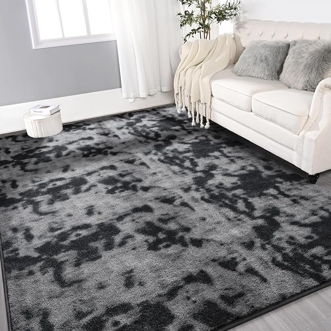 Gifeas Large Ultra Soft Modern Area Rugs for Living Room Bedroom, 7x10 Feet Tie-Dyed Dark Grey Thickened Memory Foam Indoor Carpets, Non-Slip Comfy Rug for Boys Girls Nursery Room Home Decor