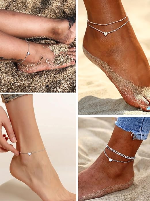 PROSILVER 925 Sterling Silver Ankle Bracelets For Women, Stylish Chain Anklets, Summer Beach Jewelry, 8.6-10.6 Inch Adjustable, Come with Box