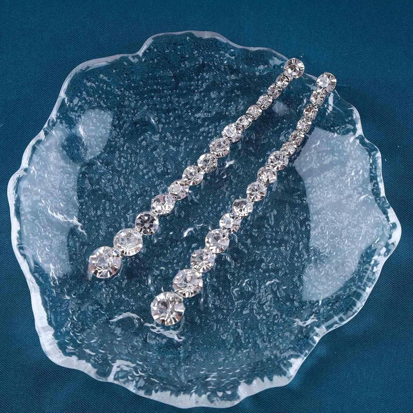 Vintage Rhinestone Chain Drop Earrings Silver Linear Crystal Earrings Sparkle Cz Tassel Earrings Long Cz Chain Stud Earrings Jewelry for Women and Girls