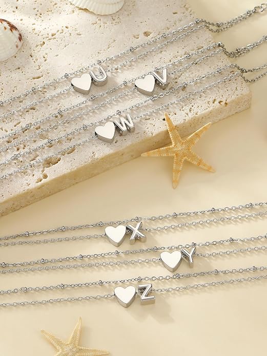Initial Ankle Bracelets for Women, Dainty Stainless Steel Letter A-Z Layered Anklets, Heart Ankle Bracelet 8.5"-10.5" Adjustable, Summer Beach Jewelry, Come with Box