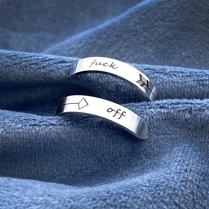 Vrycot Adjustable silvery Inspirational Stainless Steel Adjustable Bands Cool Stacking Opening Gift for Women Statement