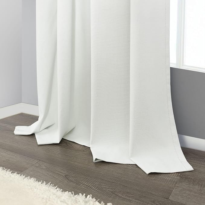Pitalk Short Linen Textured Blackout Curtains for Kitchen Door 45 Inch Length Bedroom Living Room Bathroom Heat Light Blocking Cute Curtain 45 Inch Long 2 Panel Set Ivory Off White Back Tab Rod Pocket