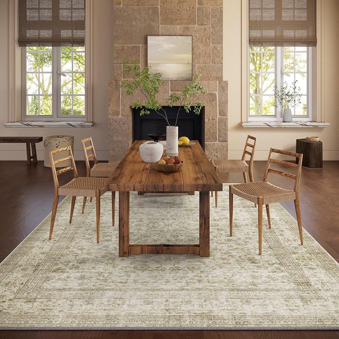 10x12 Area Rug Washable Rugs: Large Living Room Rug Stain Resistant Non Slip Distressed Vintage Low Pile Faux Wool Soft Carpet for Bedroom Farmhouse Dining Room Kids Playroom Nursery