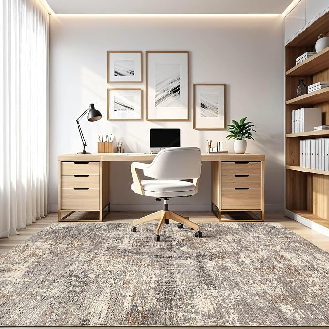 5x7 Area Rugs Living Room: Washable Large Abstract Neutral Modern Soft Rug Stain Resistant Indoor Floor Non-Slip Accent Carpet for Bedroom Nursery Playroom Dining Room Office Home- Sand Brown Black