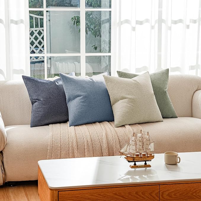 a moment Waterproof Throw Pillow Covers Set of 4,26x26 Inch Outdoor Stain Resistant Pet Friendly Pillowcases Cushion Covers for Patio Sofa and Living Room,Seaside Mist