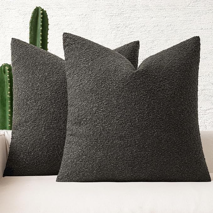 MIULEE 22x22 Decorative Euro Sham Boucle Couch Pillow Covers Dark Coffee | Set of 2 Textured Neutral Throw Pillow Covers, Accent Solid Pillowcases, Sofa Living Room Home Decor