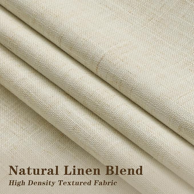 IVAPUPU Cream Beige Pinch Pleated Full Blackout Linen Curtains for Bedroom, Black Out Curtains 90 Inches Long for Living Room Darkening Thermal Insulated Neutral Pleat Drapes with 16 Hooks, 2 Panels