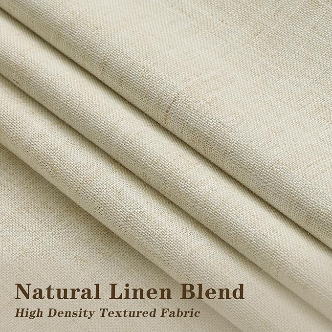 Cream Beige Pinch Pleated Full Blackout Linen Curtains for Bedroom, Black Out Curtains 84 Inches 1 Panel for Living Room Darkening Thermal Insulated Neutral Pleat Drapes with 12 Hooks, 70''Wx84''L