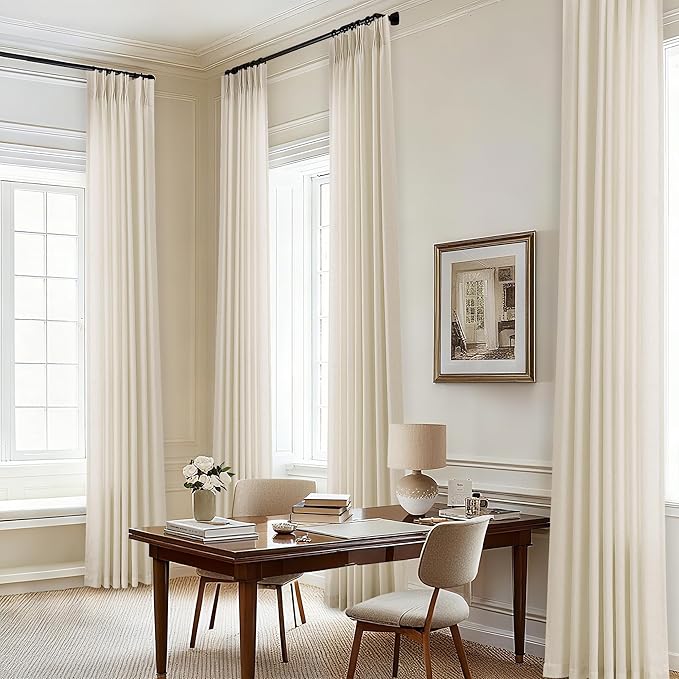 Linen Sheer Curtains 120 Inches Long Extra Long Pinch Pleated Beige | Oatmeal Sand, Light Filtering Drapes, for Living Dining Room, Back Tab, 120 Inch Curtain, with Hooks Rings, 10FT, 1 Panel