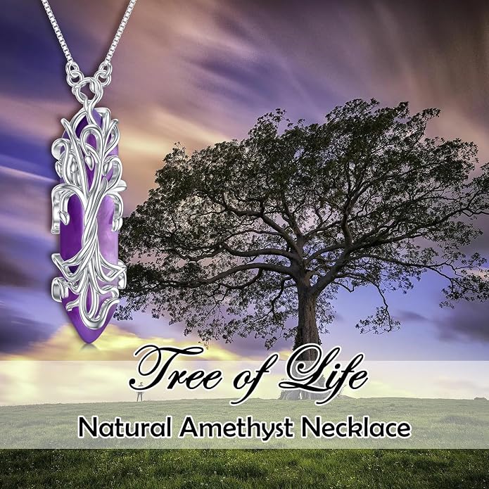 Healing Crystal Necklace 925 Sterling Silver Sunflower/Tree of Life Wrapped Pendant Reiki Energy Jewelry for Women