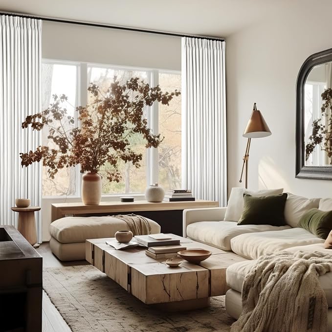 Extra Long 100% Blackout Linen Curtains 120 Inches Long for Living Room Bedroom Large Window Pinch Pleated with Hooks Rings Back Tab Thermal Insulated Light Blocking Boho Track Curtains Birch Ivory
