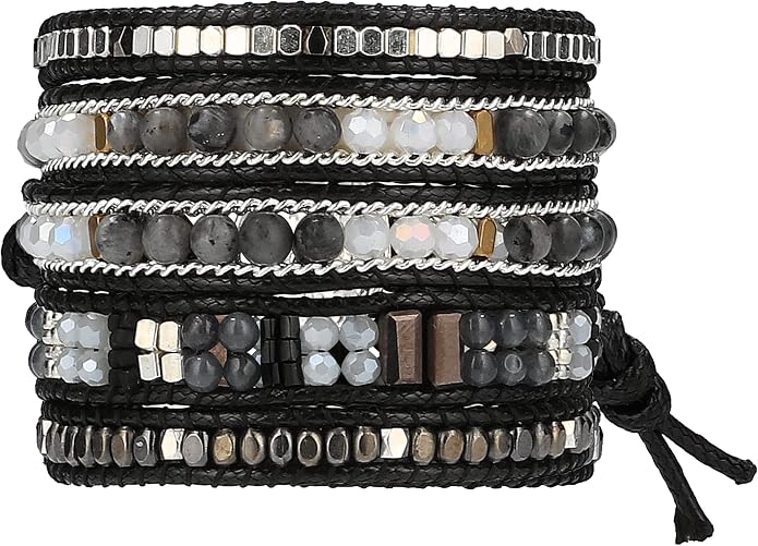 Bracelet for Women – Handmade Vegan Boho Natural Stone Layered Bracelet, Thailand Bohemian Stackable Beaded Wrap Bracelets, Summer Hippie Bracelet Stack, Fashion Jewelry Gifts