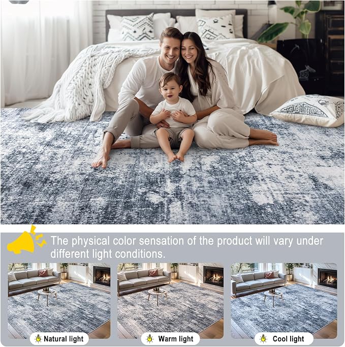 6x9 Area Rugs for Living Room - Washable Rug Modern Abstract Soft Large Neutral Non-Slip Carpet Indoor Floor Thin Carpets for Bedroom Dining Room Farmhouse Nursery Home Office Grey Blue