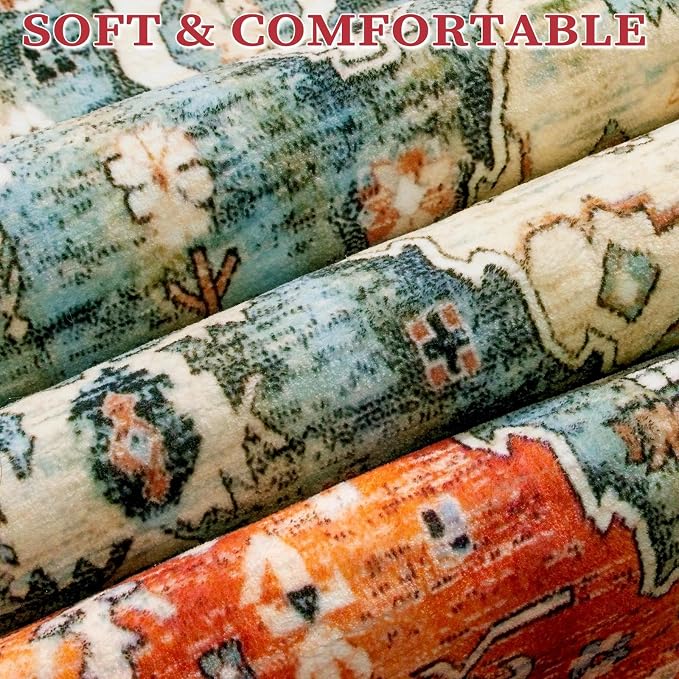 SERISSA 5x7 Boho Tribal Area Rug, Washable Large Rugs for Living Room, Ultra Soft Non-Slip Bedroom Rug Print Distressed Vintage Farmhouse Carpet Rug for Dining Room Dorm Office Home Decor