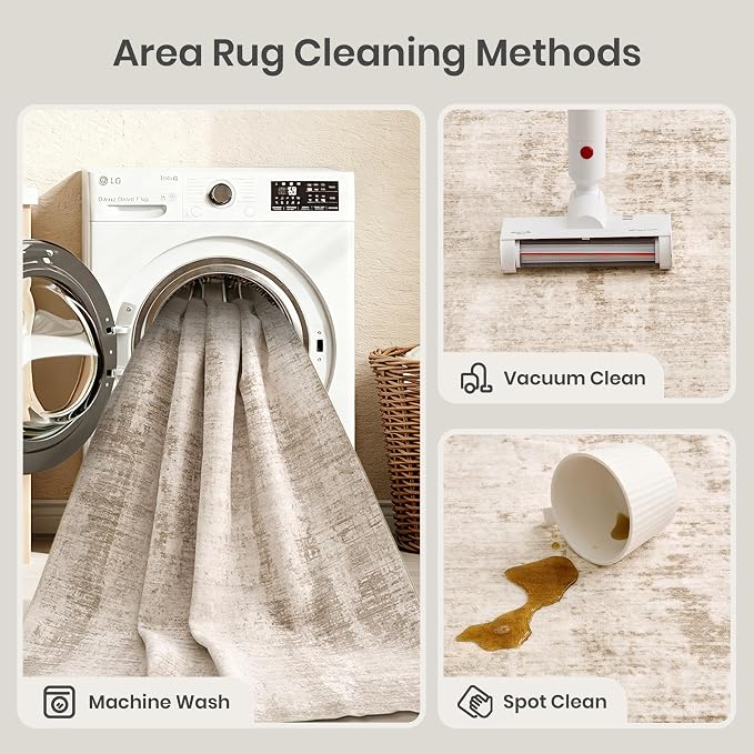 Valenrug Washable Rugs 4x6 - Stain Resistant 4x6 Area Rugs for Living Room, Non Slip Backing Abstract Rugs for Bedroom, Folable Machine Washable Area Rug(4'x6', Beige)