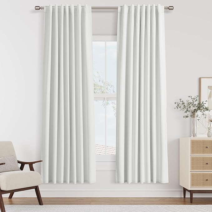 White 100% Blackout Linen Curtains 78 Inch Length 2 Panels Set for Living Room Bedroom Back Tab Thermal Insulated Black Out Drapes Room Darkening Farmhouse Style for Bedroom Window Curtains 52x78