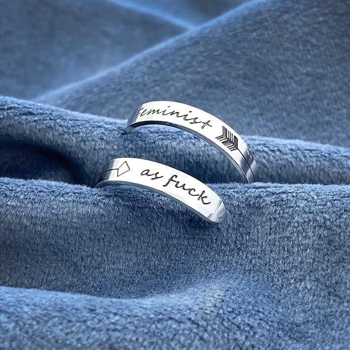Vrycot Adjustable silvery Inspirational Stainless Steel Adjustable Bands Cool Stacking Opening Gift for Women Statement