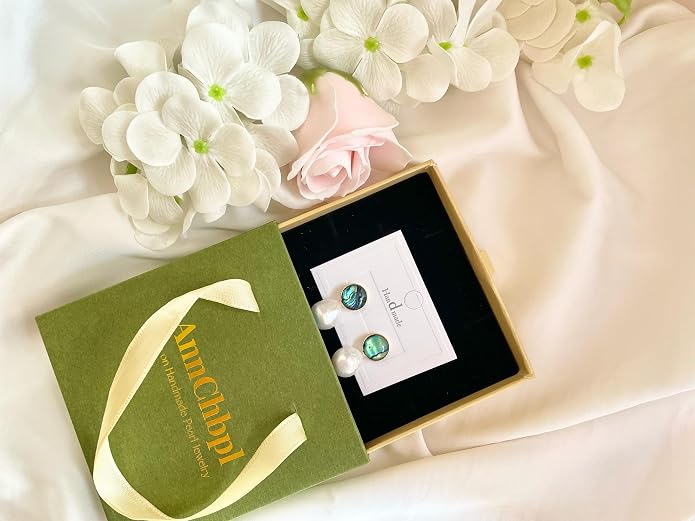 Baroque Pearl Earrings Drop Dangle water droplet shaped Abalone Shell Freshwater Pearl Stud for Women 14K Gold plated Jewelry wedding earrings birthday Gift 11-12mm