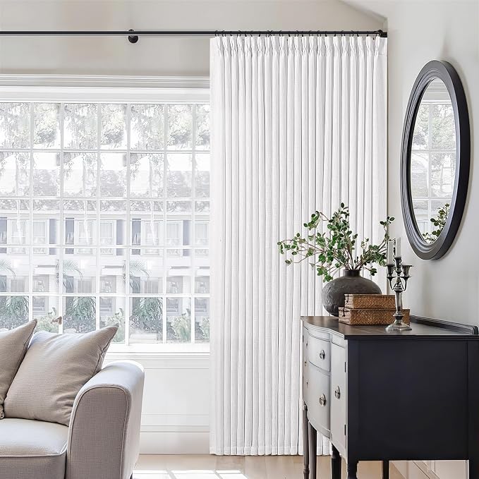 Extra Long Pinch Pleated Linen 120 Inch Curtains 2 Panels Set for Living Room Bedroom Farmhouse Snow White Cotton Linen Blend Back Tab Memory Shape Pinch Pleat Ceiling Floor Window Curtains 10 FT